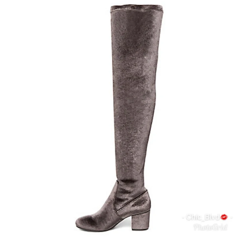 Steve Madden Silver Gray Velvet Over-the-Knee Boots
